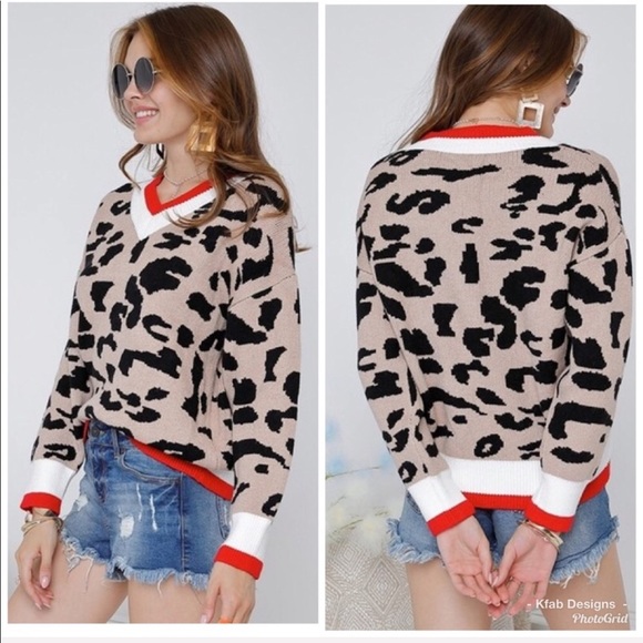 ❤️LAST 1! V Neck Multi Print Soft Leopard Sweater! - Picture 6 of 8